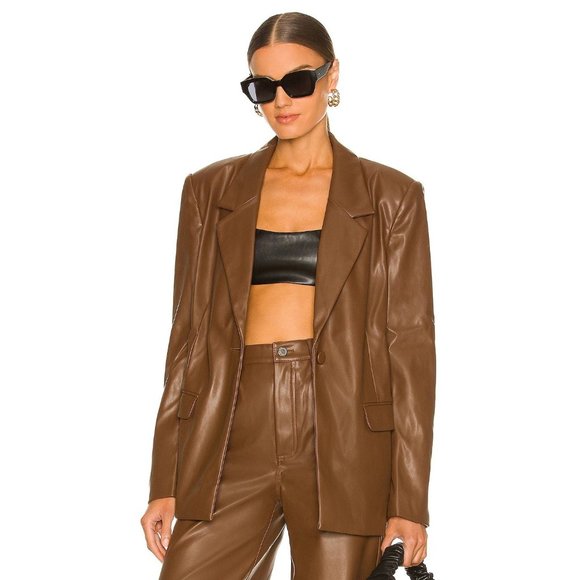 WeWoreWhat Vegan Leather Classic Blazer Brown NWT - Large - Picture 1 of 4